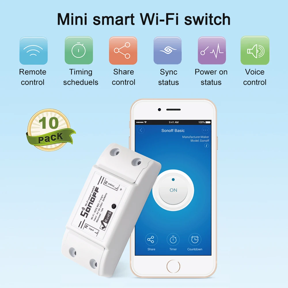 

SONOFF Basic Wifi Switch 10/20PCS Works with Alexa for Google Home Timer 10A/2200W Wireless Remote Switch Smart Home Automation
