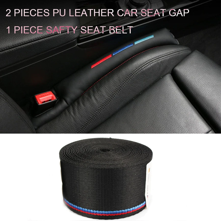 

1 x M Style Strip Car Seat Belt+ 2 x PU Leather Car Seat Gap Pad Slot Filler For BMW e46 e90 e36 f10