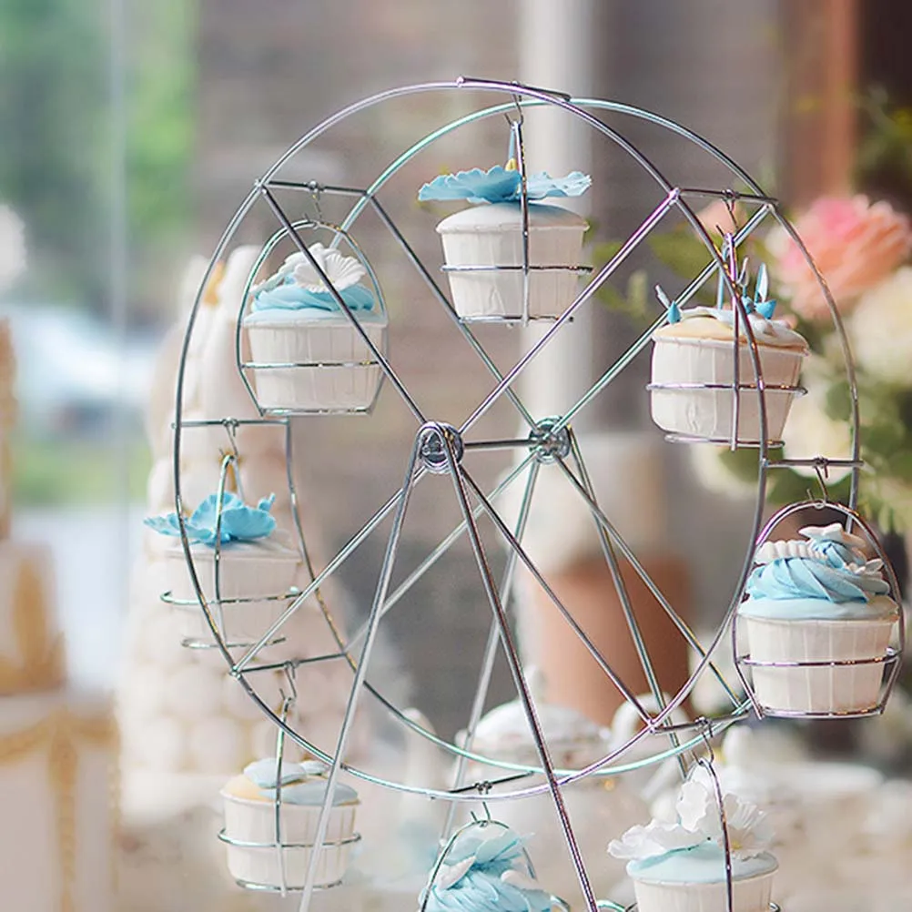 

8-Cup Rotating Ferris Wheel Cupcake Stand Dessert Display Shelf Cupcake Holder Table Decoration (Random Silver or White)