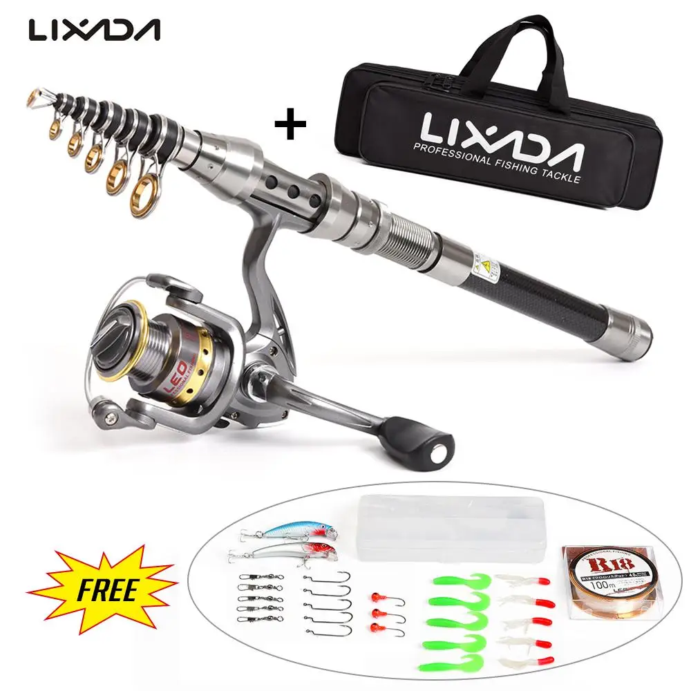 Lixada تلسكوبي الصيد رود بكرة كومبو يشبع عدة الصيد قضيب والعتاد + الغزل بكرة + خط السحر السنانير مع حقيبة ل فارا دي Pesca