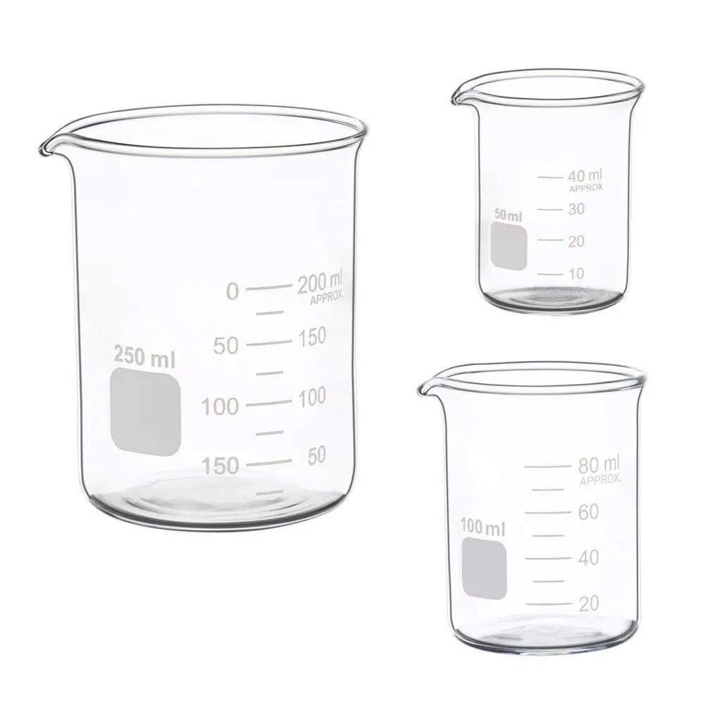 Glass Measuring Low Form Beaker Set 50ml 100ml 250ml Glass Graduated