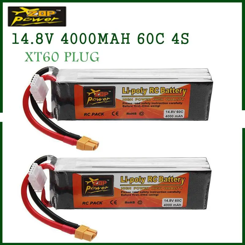 ZOP POWER 14.8V 4000mAh 60C 4S Rechargeable Lipo Battery With XT60 Plug For Eachine QX65 5.8G 48CH 700TVL RC Models | Игрушки и хобби