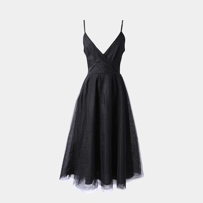 

Vulgar Small Said Artistic Black Swan Was Thin Waist Strap V-neck Mesh Gentle Dress 2019