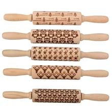 Твердое дерево ролик гравировка печать Скалка лазерная гравировка тисненое Печенье Тесто палочка выпечки помадка инструмент