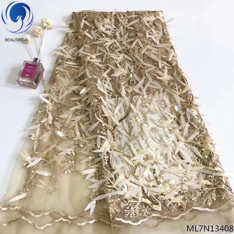 

BEAUTIFICAL sequin lace fabric 5 yards nigeria french tulle lace net fabric with sequins party lace ML7N134