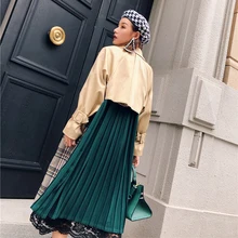 LANMREM 2018 Plaid Contrast Color Back Green Pleated Overcoat New Fashion Female's Trench For Women Long Coat Vestido YE94904