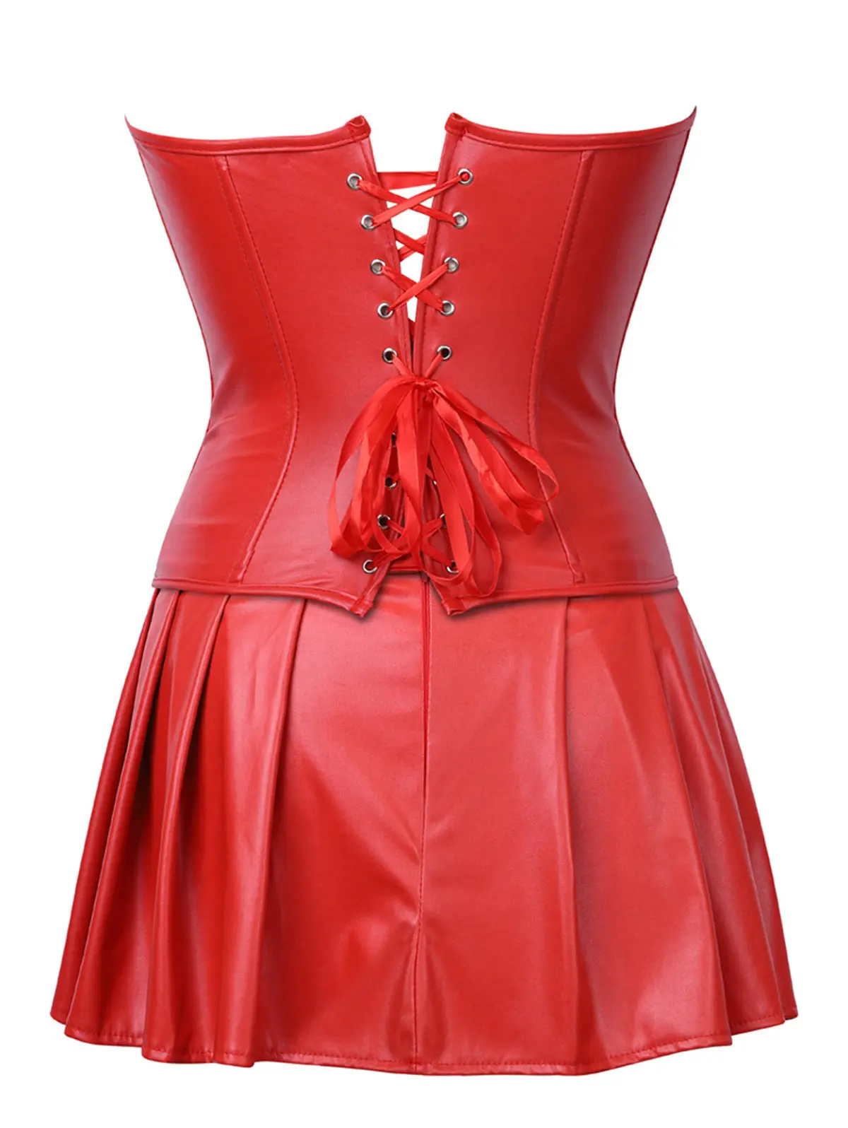 Wipalo Plus Size Strapless Lace Up Corset With Mini Skirt Sexy Zipper Solid Leather Bustier Women Wire Free Intimates 2XL|Бюстье и