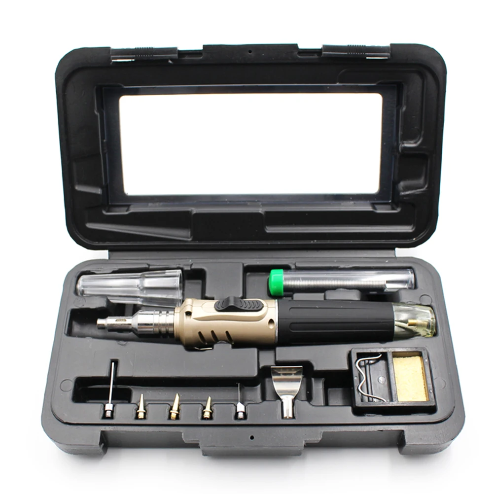 

Self-igniting Mutifunctional 10-in-1 Cordless Gas Soldering Iron Kit Welding Torch Kit Tool (Golden)