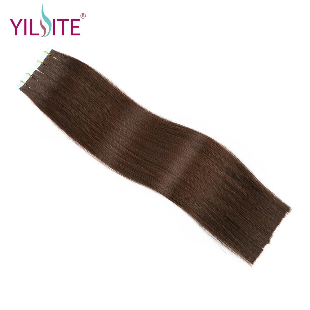 Yilite 14-16 "темно-коричневый #2 двухсторонний Европейский красота Remy лента в пряди человеческих волос для наращивания кожный уток 20 шт./40 г