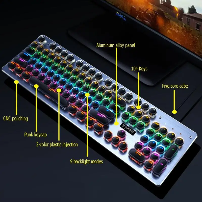 K11 панк Keycaps USB проводной синий переключатель Механическая с подсветкой игровая