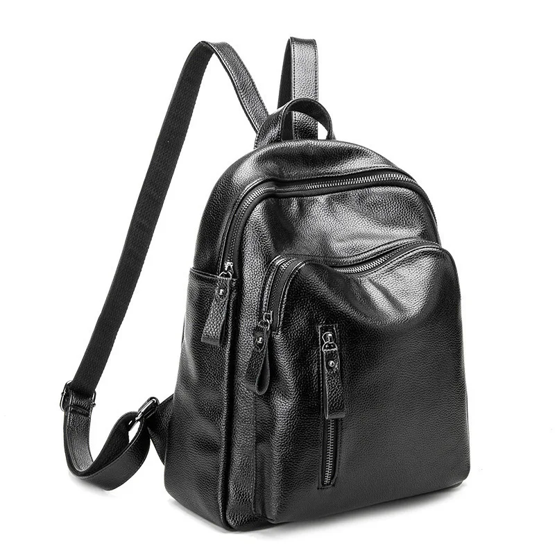 

2018 Vintage Genuine Leather Women Back Pack Shoulder Bag Black Backpacks For Teenage Girls School Bag Famous Brand Mochila