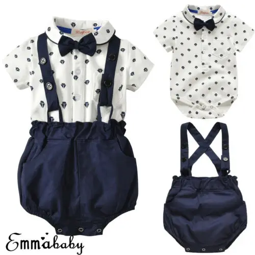 Baby Toddler Boy Tuxedo with Bow Tie Suit Clothes Outfit for Wedding Christening