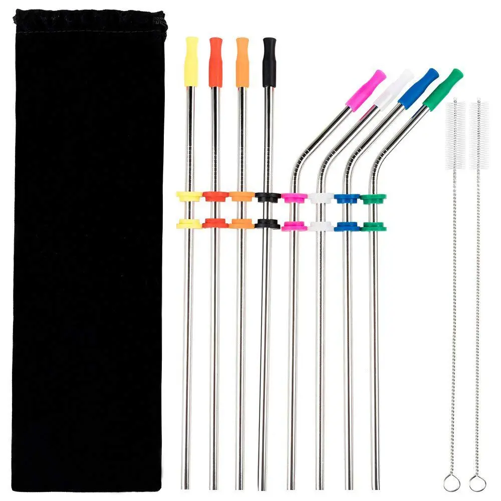 

LUDA 10.5 inch Stainless Steel Straws - for 30oz Yeti,RTIC,Ozark Tumbler - Set of 8 with Silicone Silencers,Silicone Straw Tip