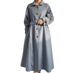 100% шерстяное пальто женское зимнее длинное Свободное пальто с подолом верхняя одежда женские повседневные Карманы фонарь рукав