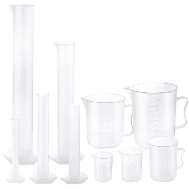 Пластиковые Градуированные цилиндры и пластиковые стаканы, 5 шт. пластиковые Градуированные цилиндры 10 мл 25 мл 50 мл 100 мл 250 мл и 5 шт