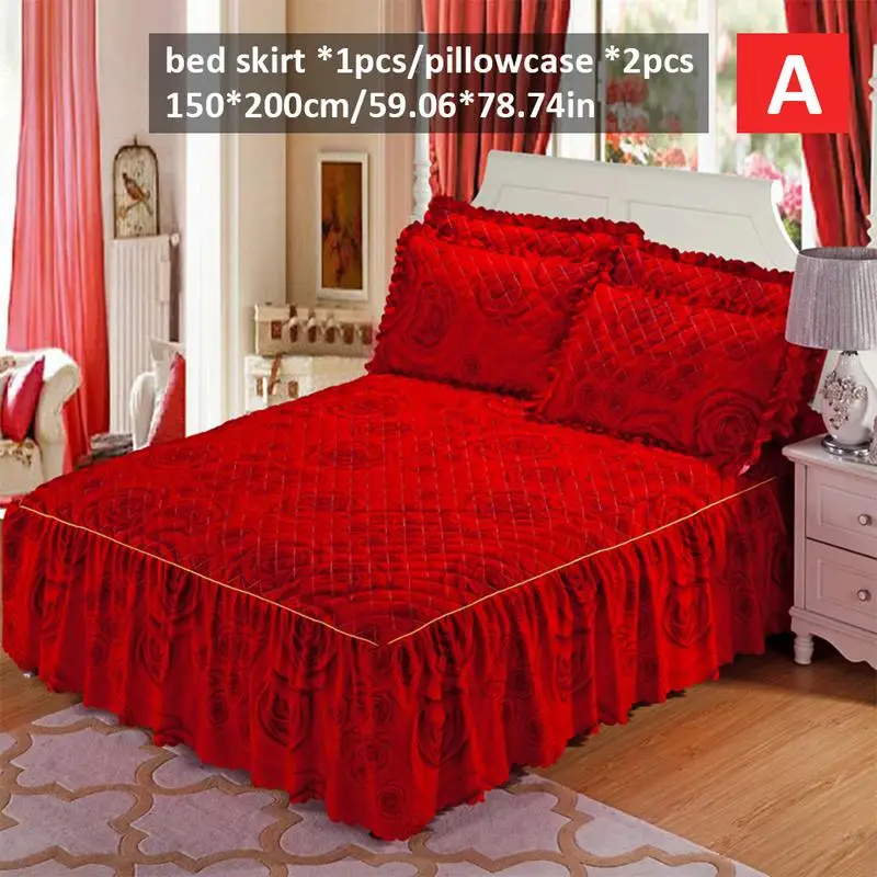 

NEW 3pcs/set 150/180*200cm Pillow Cover Chandler Bed Cover Skirt Winter Floral Print Quilted Bedspread Bed Skirt Fitted Sheet