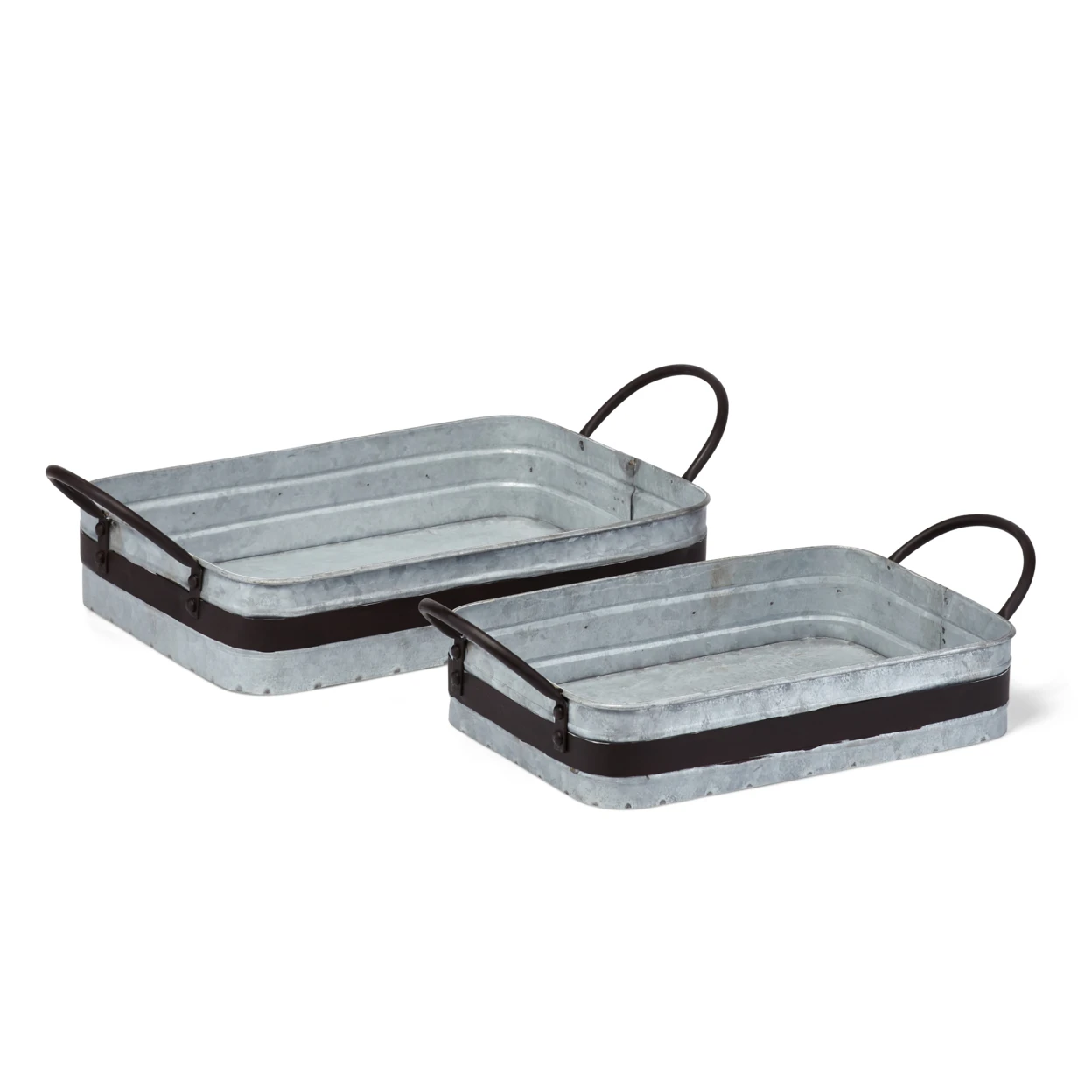 Galvanized Sheet & Wrought Iron Rec. Decorative Trays, Gray(Set of 2