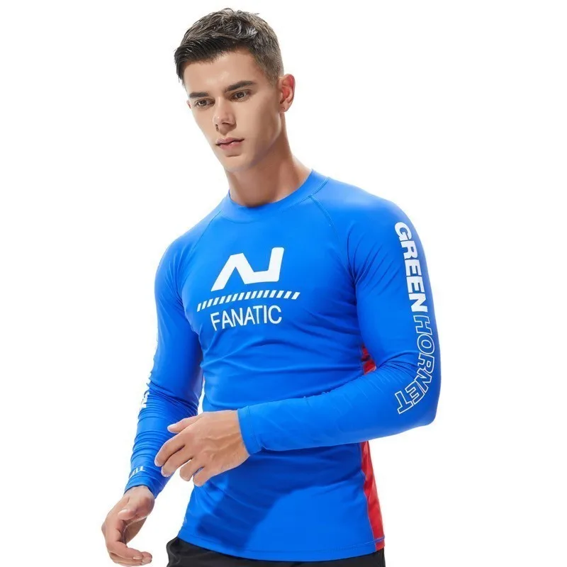 Achat Protection UV Lycra Rashguard hommes à manches longues maillot de bain hommes nager éruption garde séchage rapide Surf conduite t shirt pour vêtements de natation