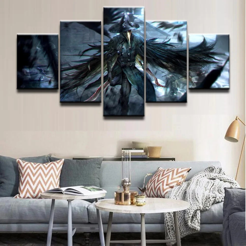 

Wall Canvas Art Poster Frame Room Home Decor 5 Pieces Bloodborne Crow Dagger Warrior Pictures Painting Modern HD Printed Photo