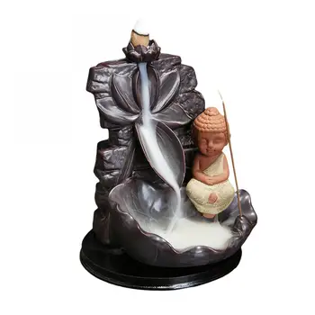 

Ceramic Small Buddha Backflow Incense Burner Little Monk Smoke Waterfall Aromatherapy Censer River Handicraft Incense Holder