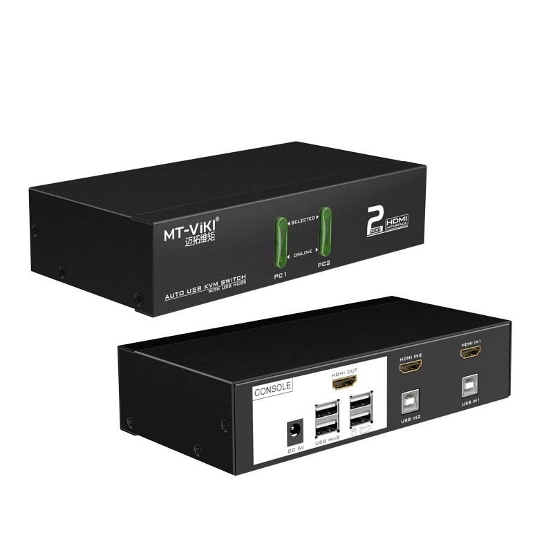 

2 Port HDMI KVM Switch Hot Key Auto Scan USB Plugable support 4Kx2K 1080P with 4 Cable Sets for 2 PC 1 Keyborad Mouse
