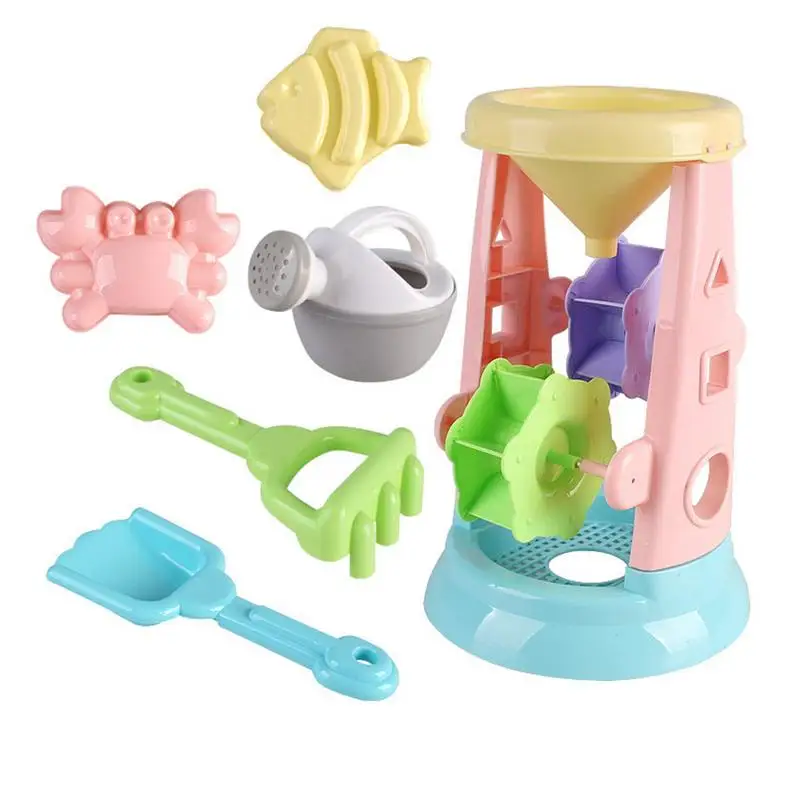 astounding  6 pieces of interesting hourglass set sandbox bucket and watering can beach play toy child baby boy