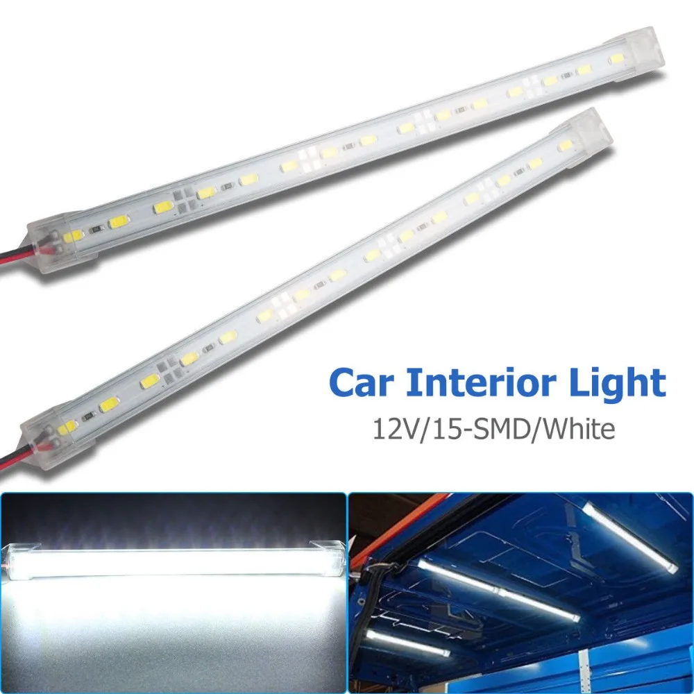 

2x 12V 15 LED Car Interior White Strip Lights Bar Lamp Car Van Caravan Boat Home