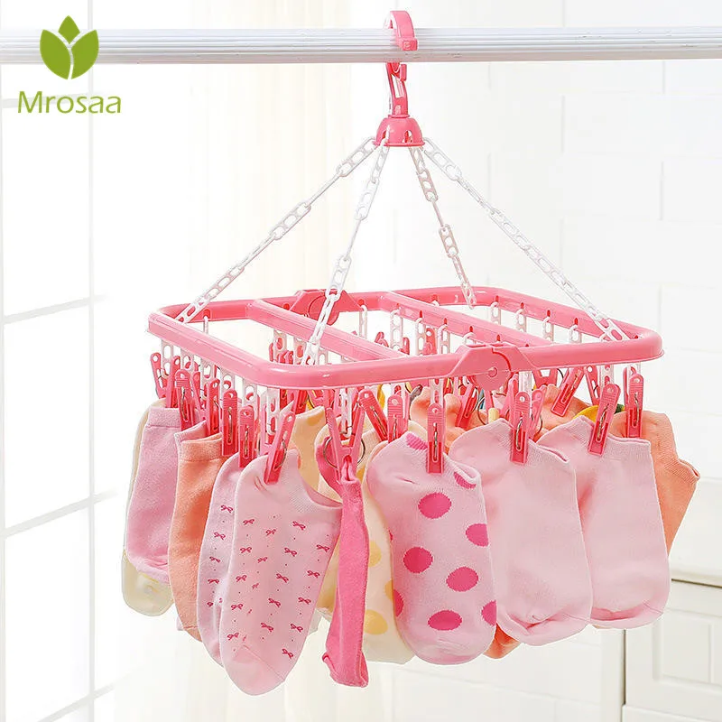 

Wardrobe Storage Cloth Hangers 32 Clips Portable Socks Cloth Hanger Rack Clothespin Multifunctional Drying Rack Sock Holder