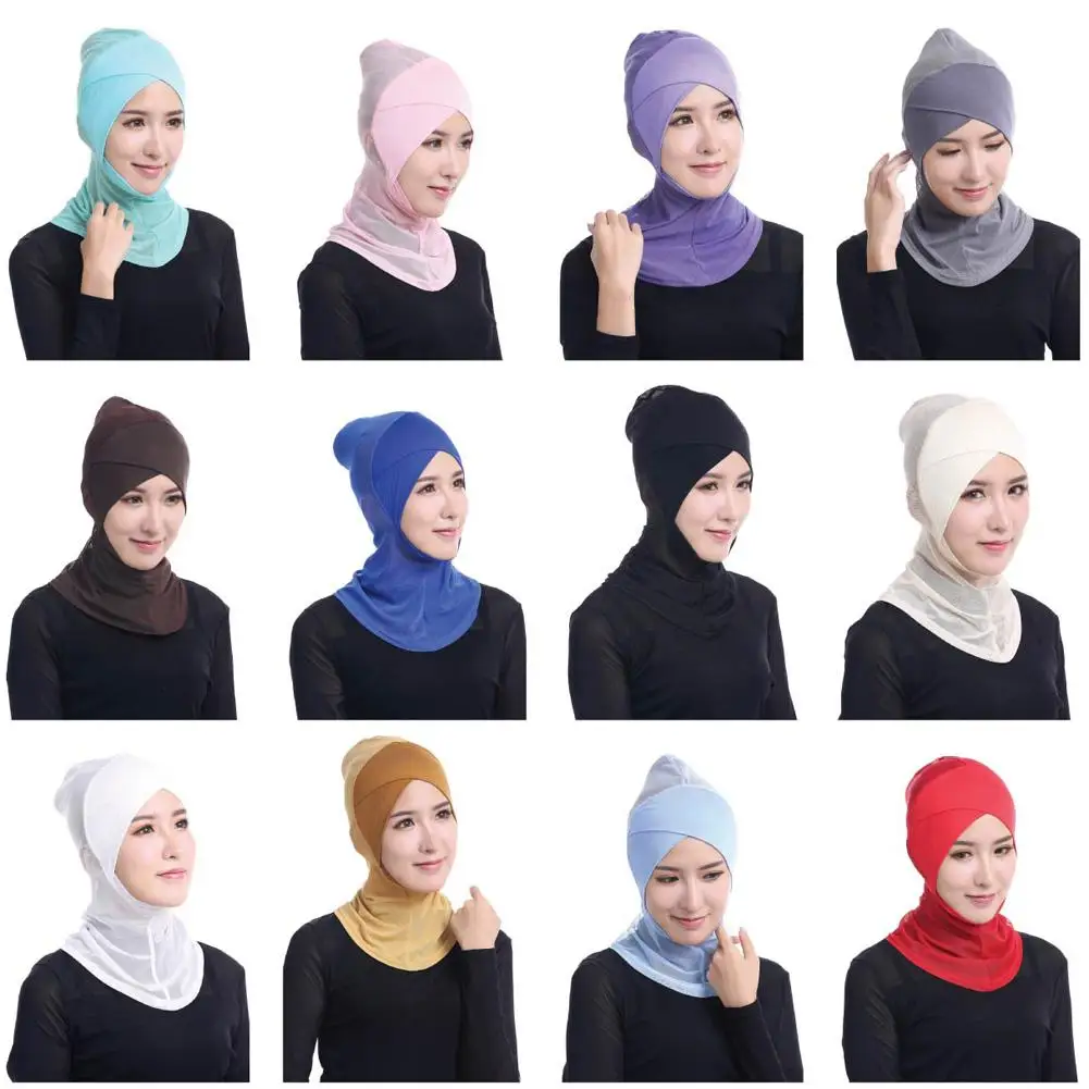 

Ramadan Muslim Islamic Women Cross Easy Sport Cap Hijab Headwear Shawl Scarf Full Cover Solid Color Headscarf Beanies Bonnet New