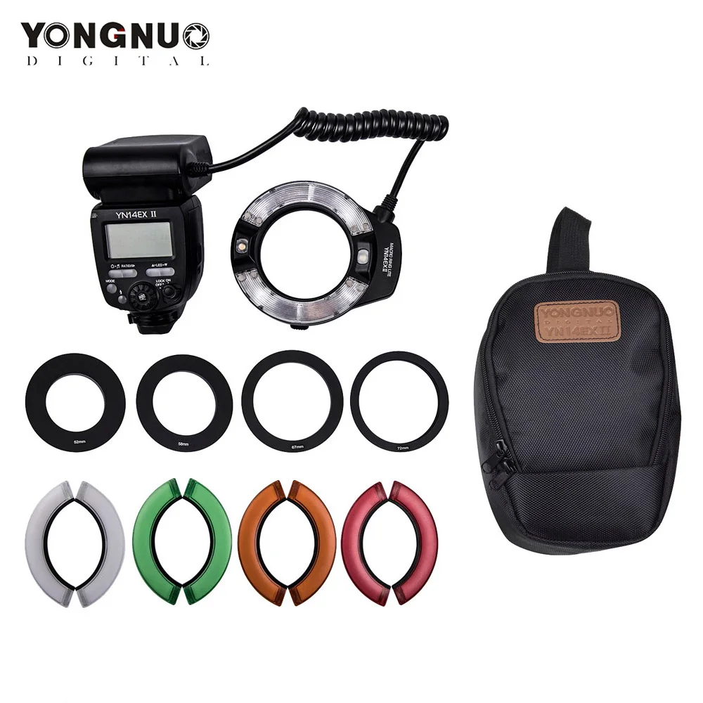 

YONGNUO Macro Ring Flash Light Kit with Large Size LCD Display Adapter Rings Color Temperature Filters Hot Shoe Mount for Canon