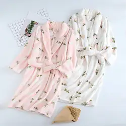 Мягкие фланелевые пижамы с принтом кимоно женская ночная сорочка Сгущает халат розовый белый коралловый флис пижамы