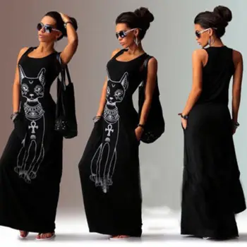 

Casual Women Lady Printed Sleeveless Blouse Long Shirt Dress T Shirt Loose Tops