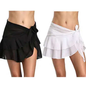 

New Beach cover up Bikini Swimwear Cover up Sarong Wrap Skirt Swimsuit Ruffles Solid Belt Casual Skirts