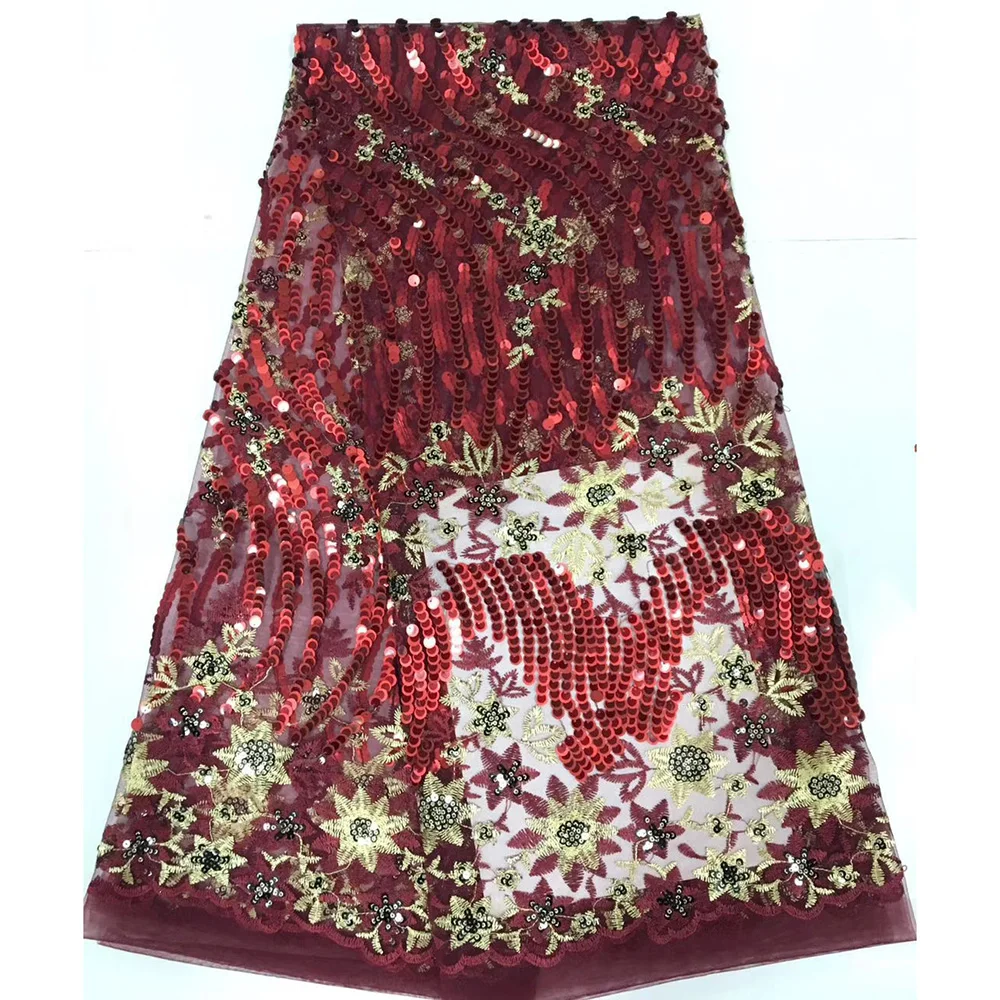 

African Sequin Lace Fabric 2019 Embroidered Mesh Nigerian Laces Fabrics High Quality African Tulle Lace Fabric For Women Dress