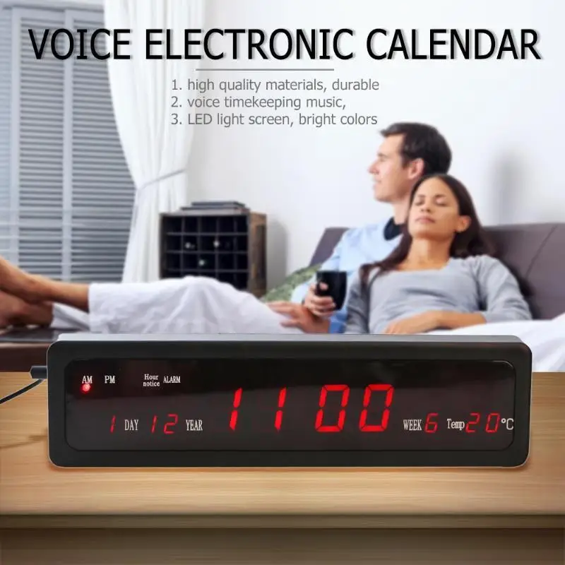 

Electronic Voice Music Perpetual Calendar USB Digital Display Temperature Alarm Clock EU Plug Large Table Desktop Clocks LED
