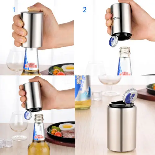 

Practical And Portable Stainless Steel Automatic Push Down Bottle Opener Beer Wine Soda Cap Opener Multipurpose NEW Fashionable
