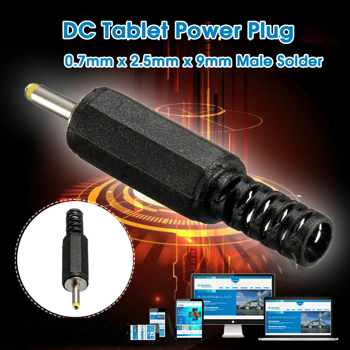 0.7mm x 2.5mm x 9mm Male Standard Solder Soldering DC Tablet Power Plug
