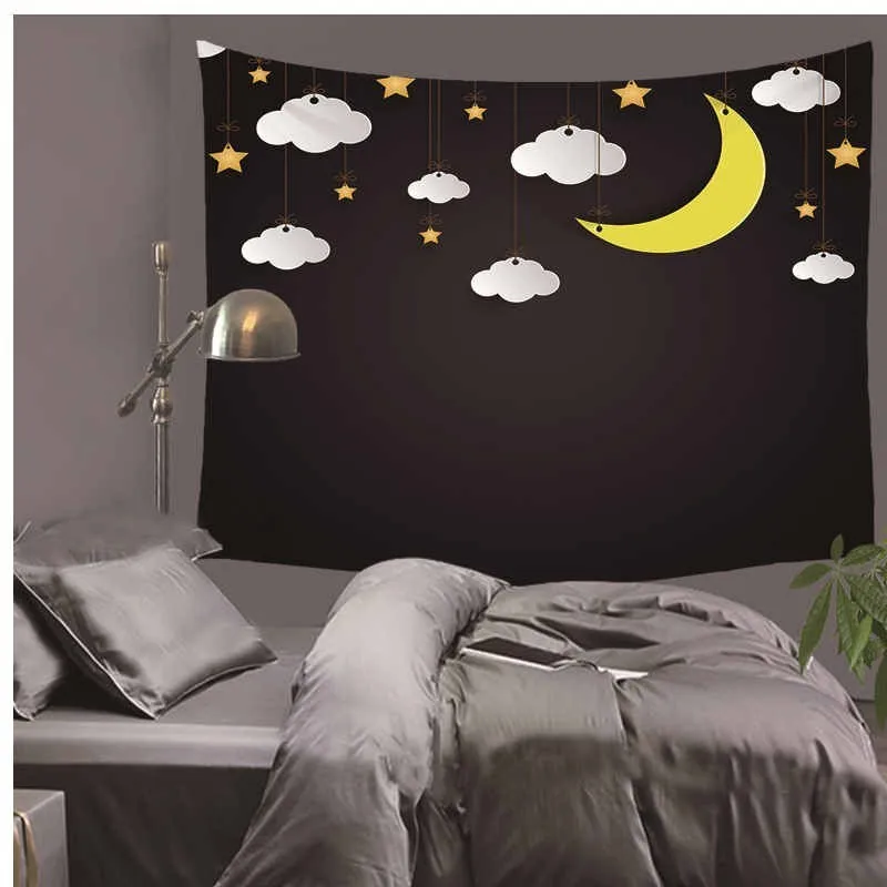 

1PC Boho Hippie Wall Tapestry Moon Print Wall Hanging for Living Room Polyester Pattern Decorative Wall Blanket Bedspread LZT10