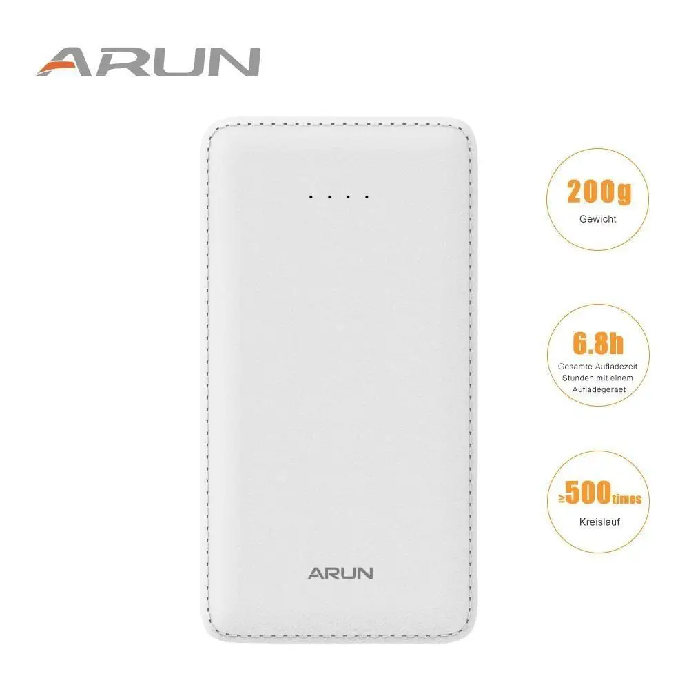 ARUN 10000 mAh power Bank 2 USB быстрая полимерная Внешняя батарея зарядное устройство для