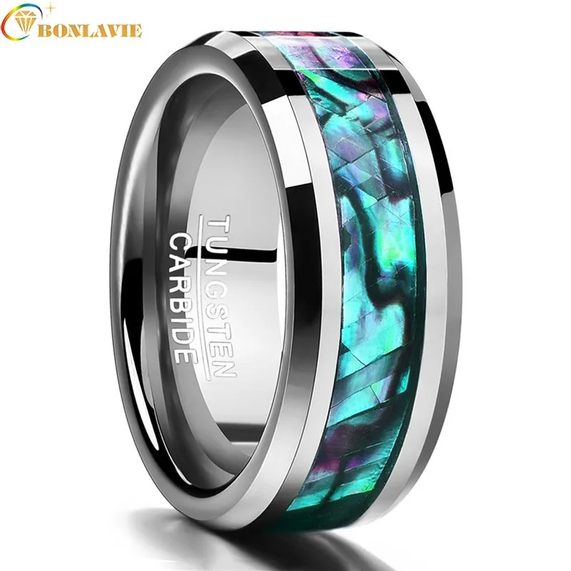 Изысканные ювелирные изделия 8 мм инкрустированное кольцо из Abalone скошенной