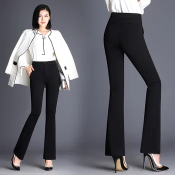 

Autumn Clothing New Pattern Black Canister Western-style Leisure Flare Pants Women