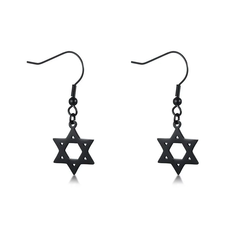 

Stainless Steel Star of David Dangling Women Earrings in Black