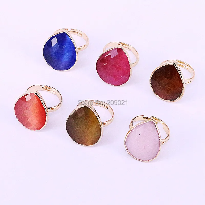 

New Arrival 8Pcs Nature Cat Eye Stones Rings For Woman Gold Color Rings Fashion Party Jewelry