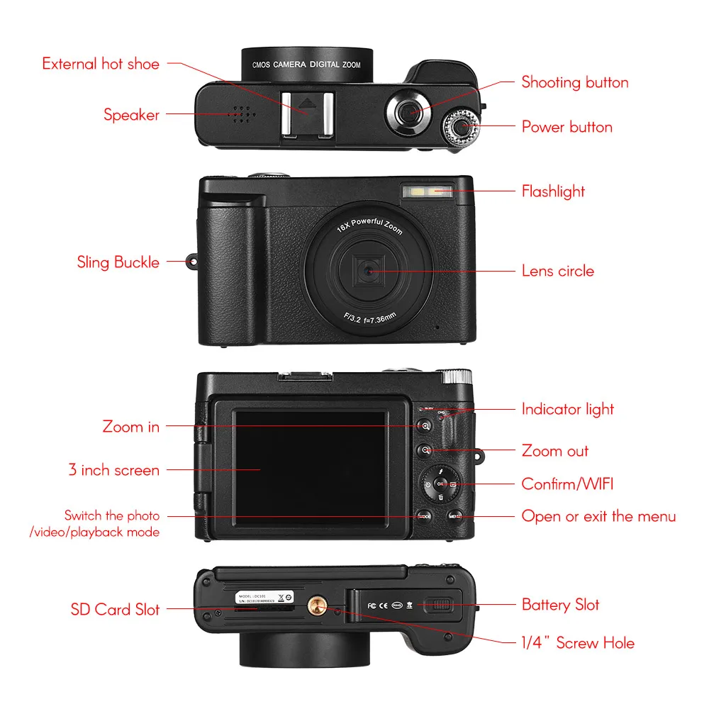 Портативный цифровой Камера Поддержка цифровой зум, Wi-Fi, несколько языков постоянного тока с 3-дюймовым Экран рамки для фото и видео съемки Full HD 1080P