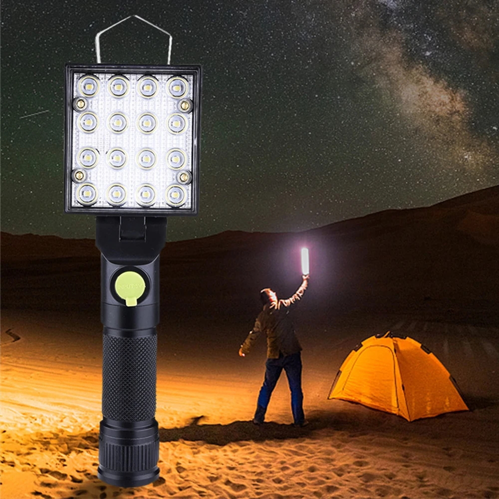 

16 LEDs Work Flashlights White Red Blue Light Car Repair Working Lamp USB 18650 Torch Built-in Magnet Hook Tent Camping Lantern