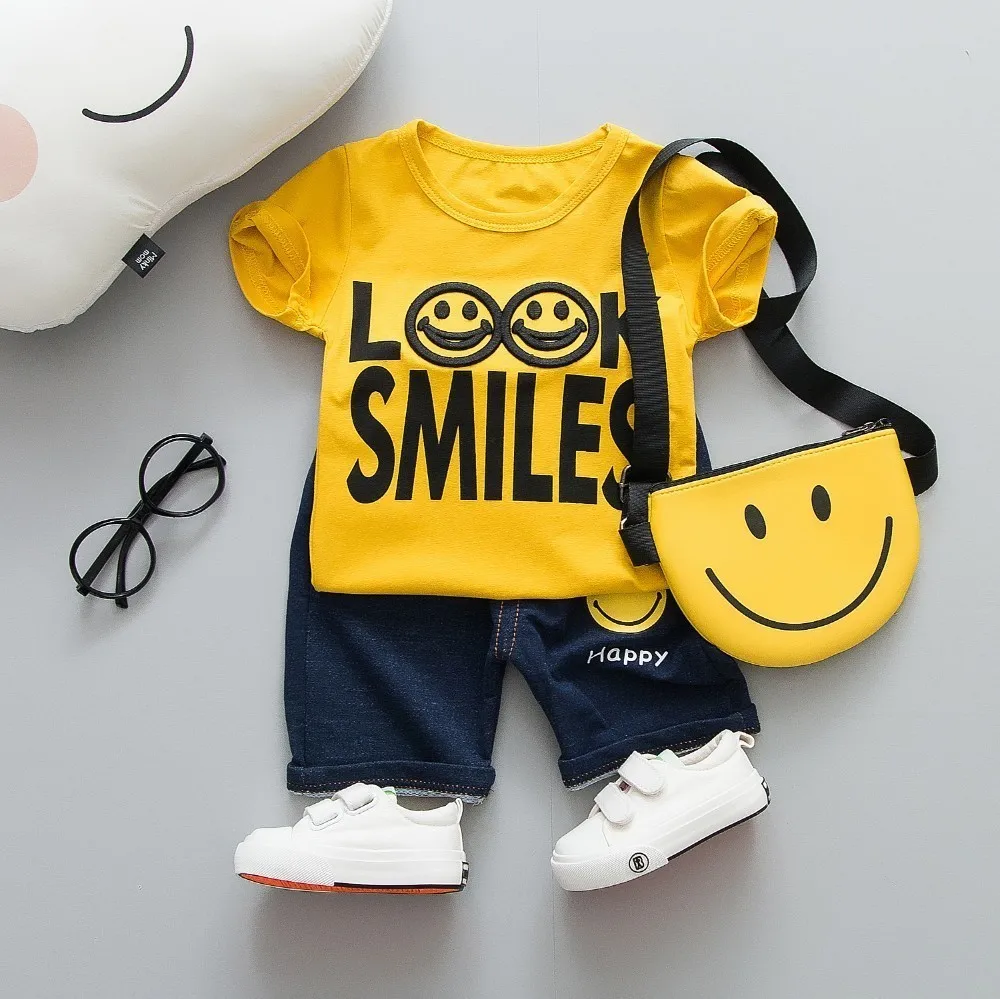 Summer Children Boys Girls Clothing Baby Fashion Smiley Face T-shirt Pants 2Pcs/Set Kid Sport Infant Clothes Toddler Tracksuits