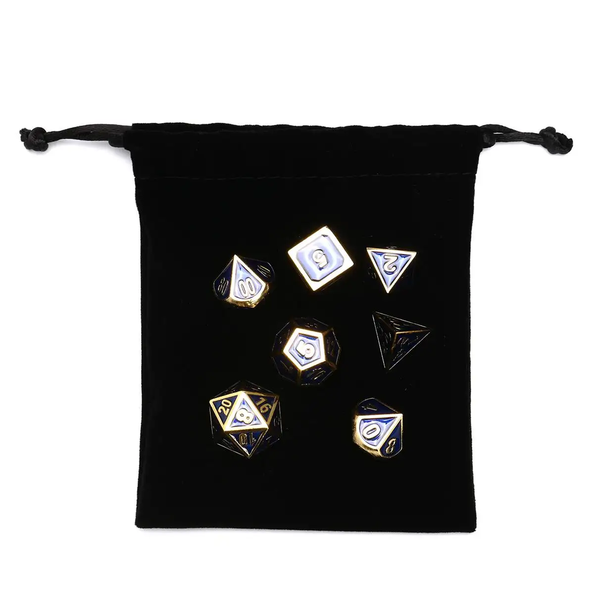 7 штук, античные золотые Голубая Эмаль Металлический многогранные кости комплект гаджетов для трпг кубик для настольной игры из D4 D6 D8 D10 D12 D20 с тряпичной сумкой в комплекте