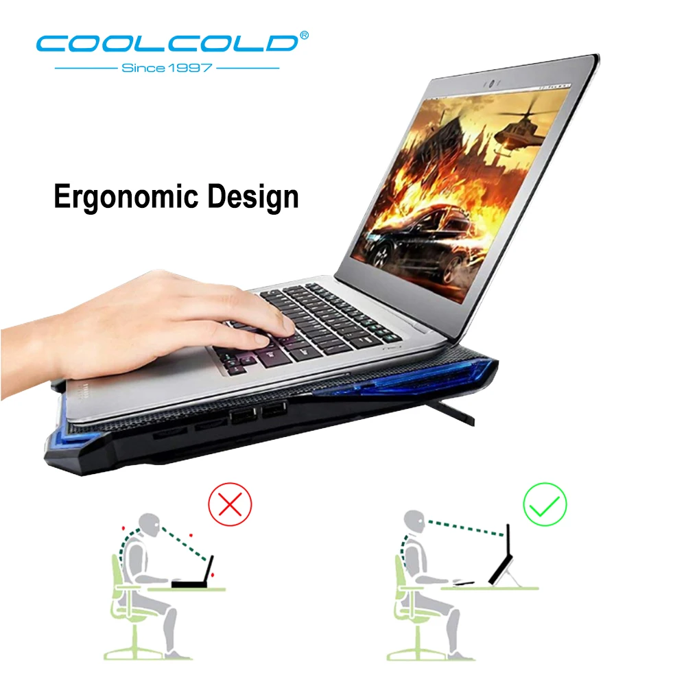 COOLCOLD регулируемые углы кулер для ноутбука эргономичная охлаждающая подставка для ноутбука с пятью светодиодными вентиляторами для 11 ''15,6'' 17 ''ноутбук планшетный ПК