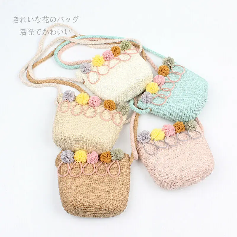 

Baby Girls Bohemian Straw Woven Bag Fashion New Rattan Wicker Handbag Beach Crossbody Knitted Messenger Bag Individual Package