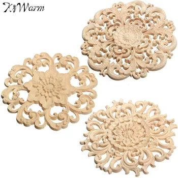 

KiWarm Modern Floral Wood Carved Corner Woodcarving Decal Onlay Applique Decorative Sculpture for Home Furniture Decor 15cm